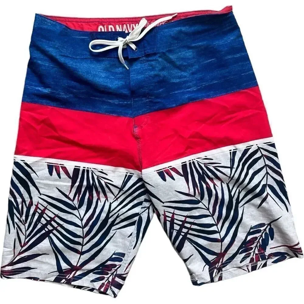 Mens Old Navy Built-In Flex Printed 10” Board Shorts Swimming Trunks - 34 Tall